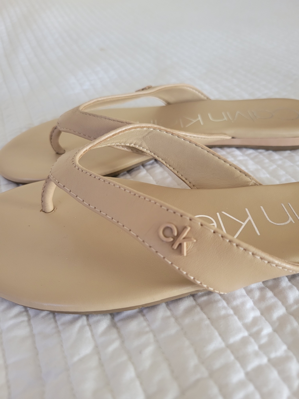 Calvin Klein Beige Logo Thong Sandals